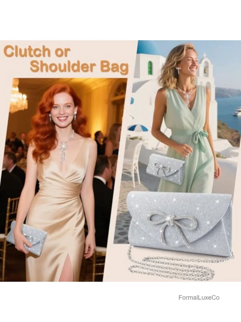 Glitter Envelope Clutch Purse with Detachable Chain Evening Bag Formal Wedding